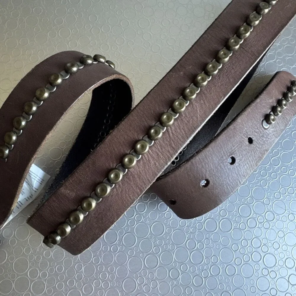 Replay Italian Leather Studded Belt Brown Bronze Steampunk Moto - Size 100 US 38